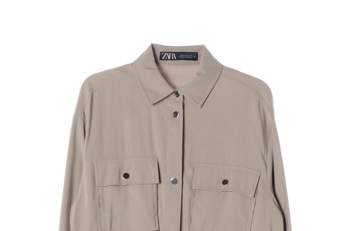 ZARA 자라 베이지 아웃포켓 스트링 긴팔 셔츠 원피스 미니 드레스 이미지 3