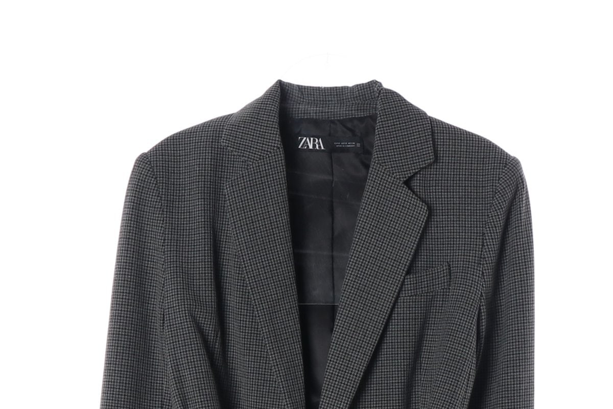 ZARA 자라 그레이 잔체크 벨트 블레이저 자켓 재킷 이미지 3