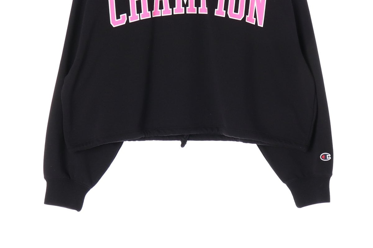 (새상품)챔피온 23SS 블랙 로고 스트링 크롭 맨투맨 스웨트셔츠 상세 이미지 4