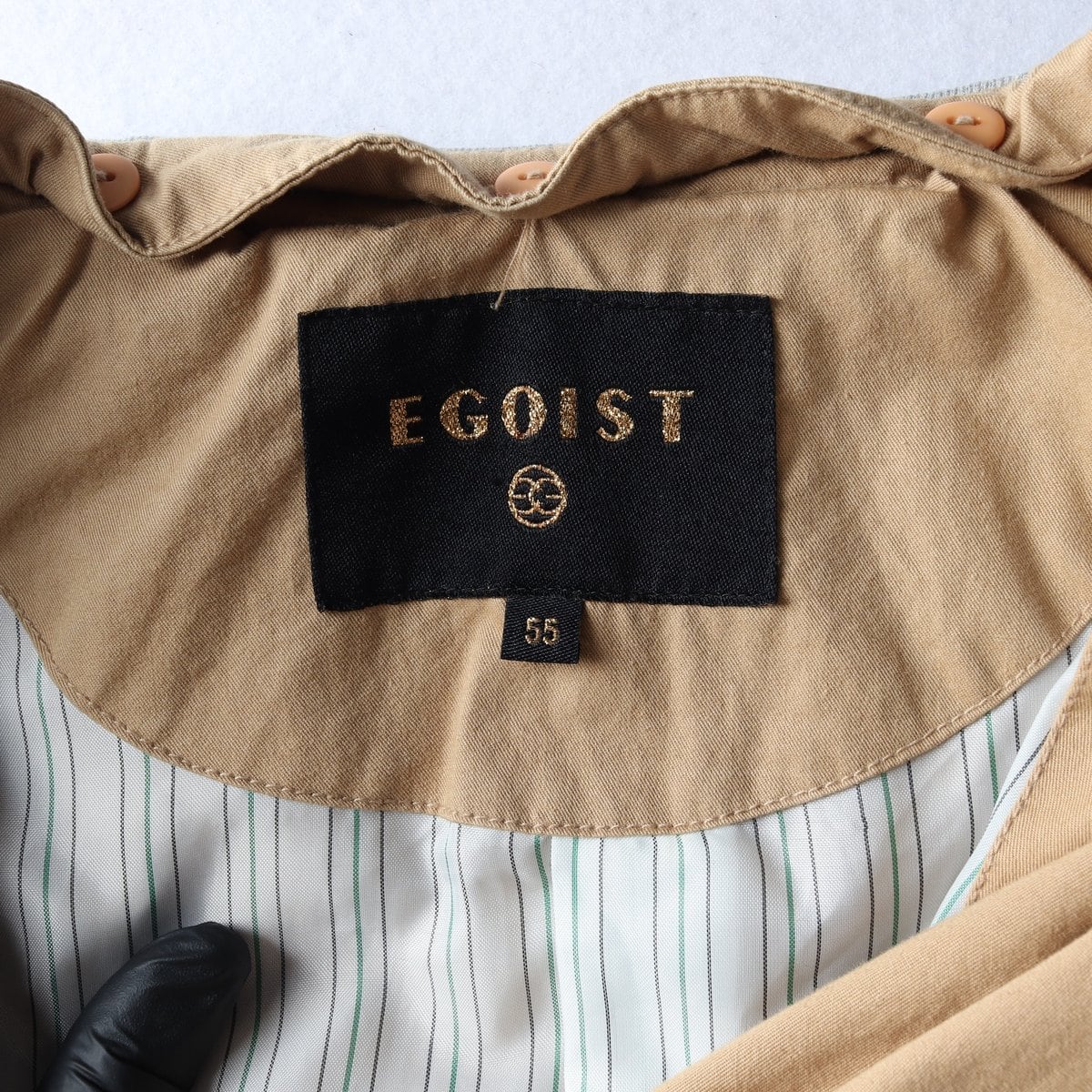 에고이스트 베이지 낙서 패치 후드 트렌치코트 재킷 상세 이미지 7