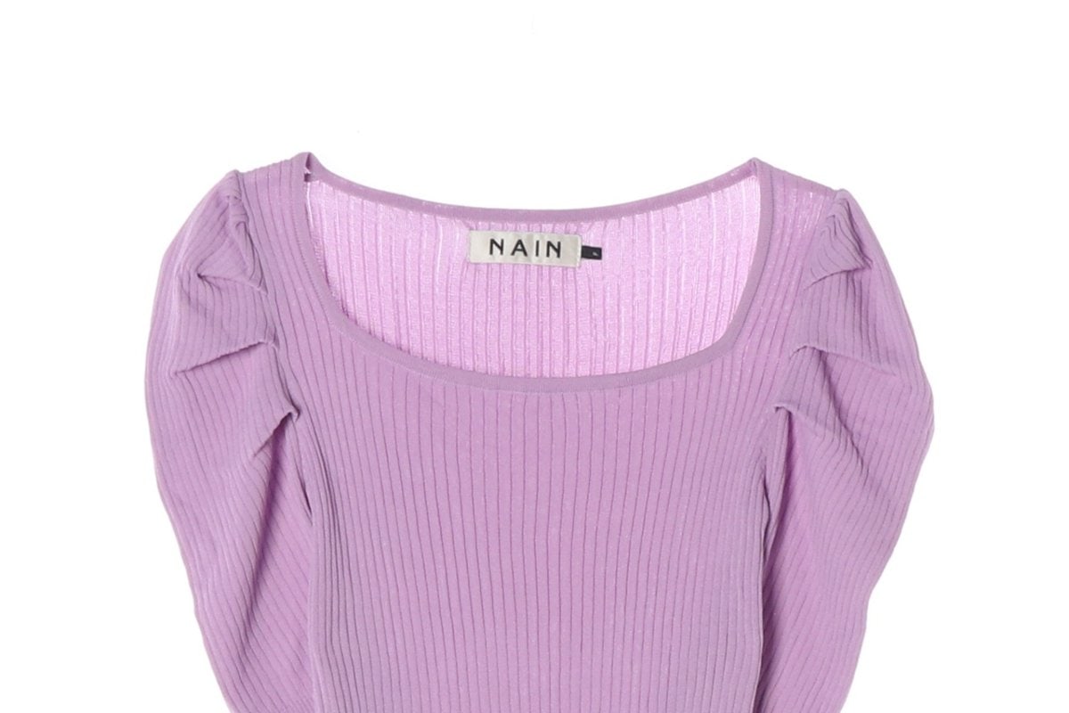 NAIN 나인 라벤더 스퀘어넥 퍼프 반팔 골지 니트 티셔츠 이미지 3