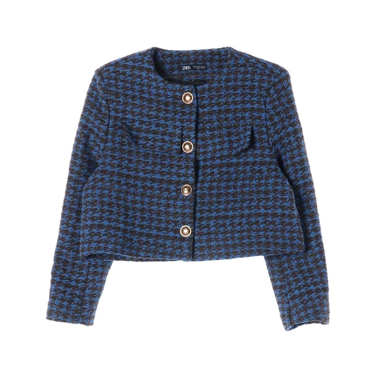 ZARA 자라 블루 블랙 노카라 크롭 트위드 자켓 재킷 상세 이미지 1
