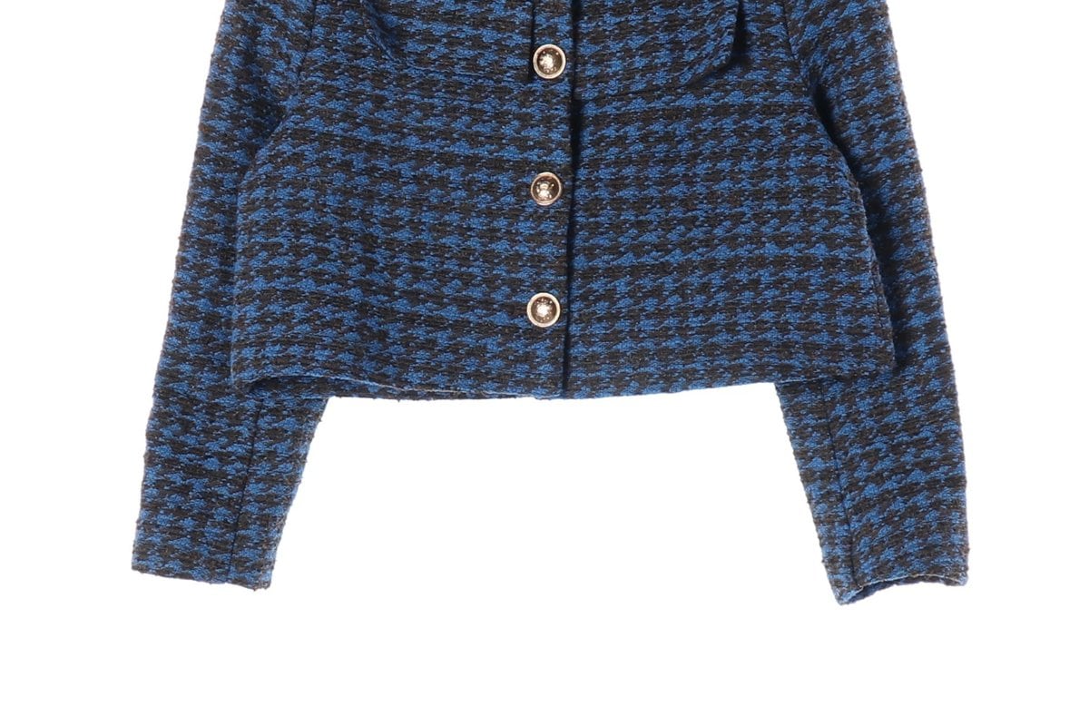 ZARA 자라 블루 블랙 노카라 크롭 트위드 자켓 재킷 상세 이미지 5
