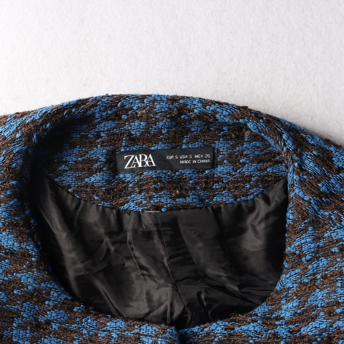ZARA 자라 블루 블랙 노카라 크롭 트위드 자켓 재킷 이미지 6