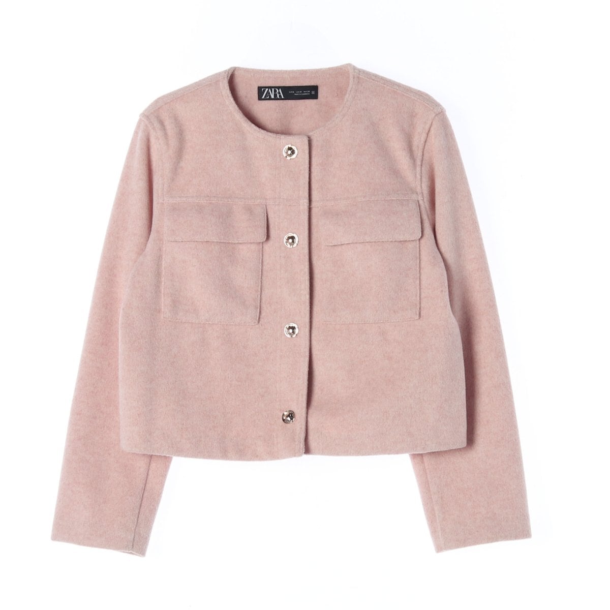ZARA 자라 핑크 아웃포켓 노카라 라운드 숏 코트 재킷 상세 이미지 1