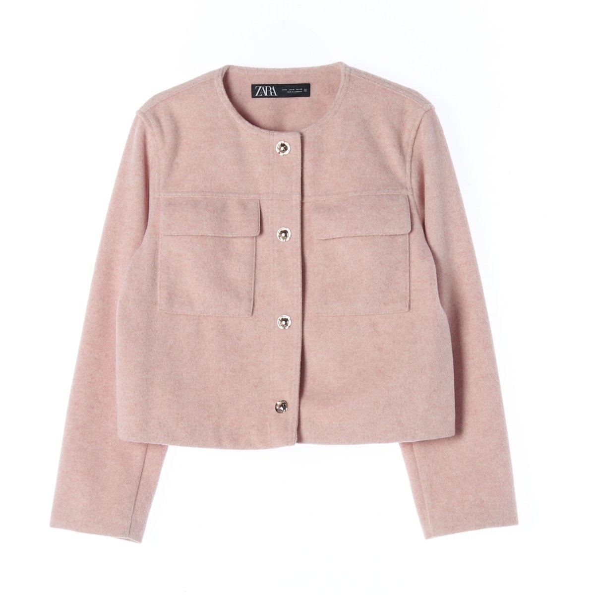 ZARA 자라 핑크 아웃포켓 노카라 라운드 숏 코트 재킷 이미지 1