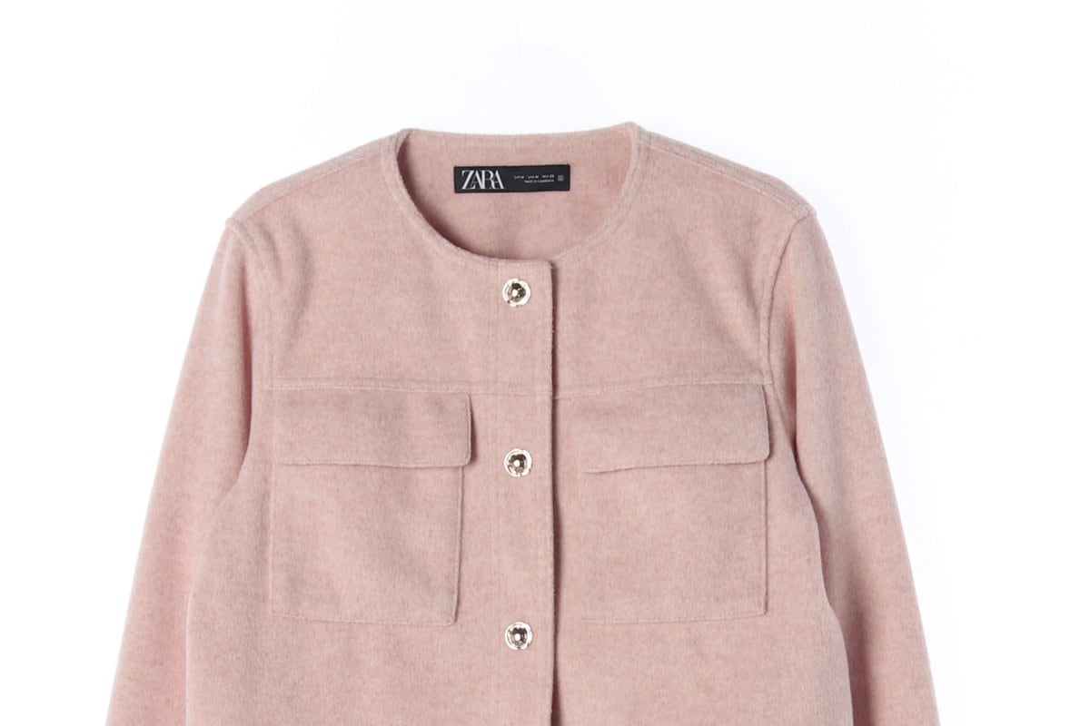 ZARA 자라 핑크 아웃포켓 노카라 라운드 숏 코트 재킷 상세 이미지 3