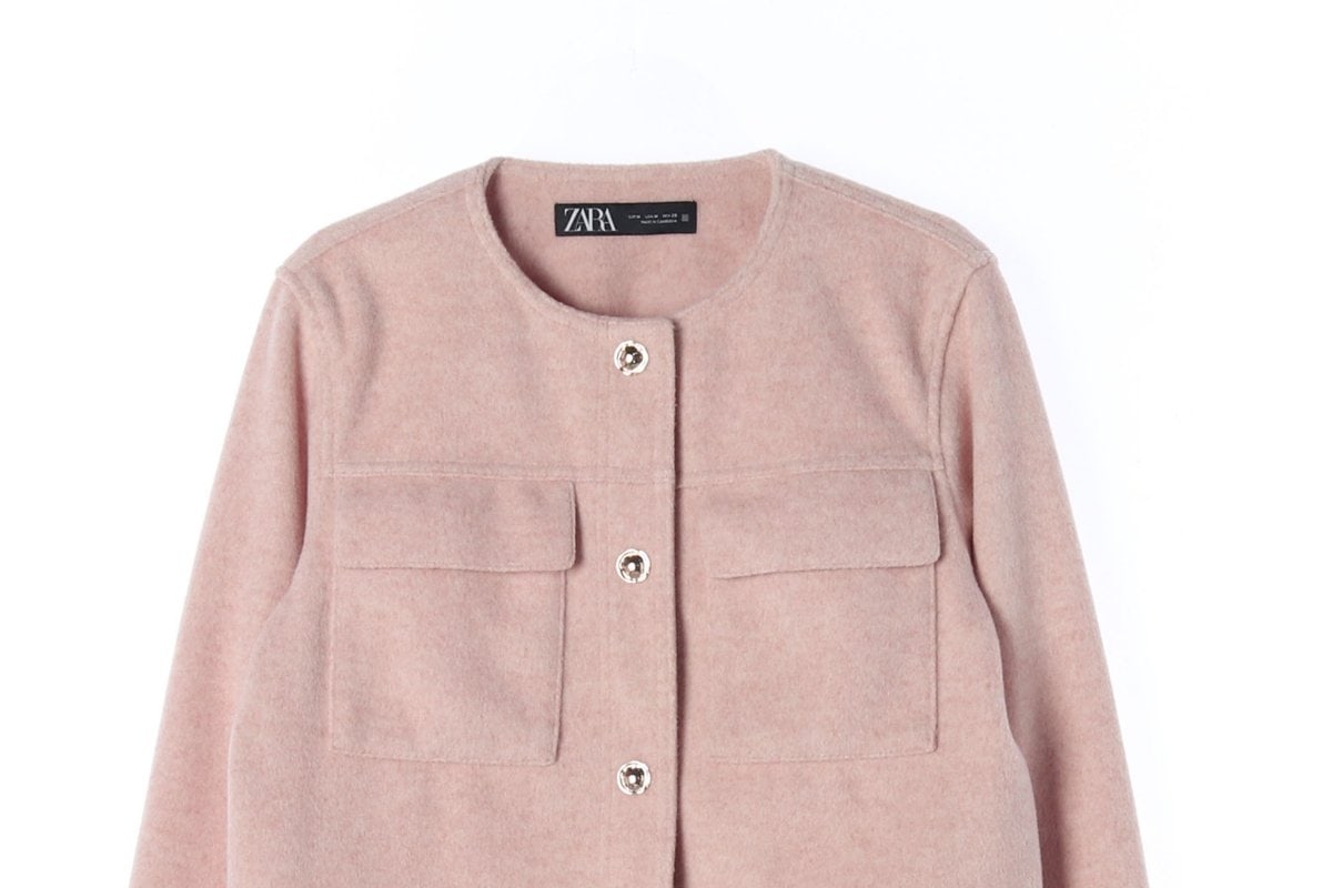 ZARA 자라 핑크 아웃포켓 노카라 라운드 숏 코트 재킷 이미지 3