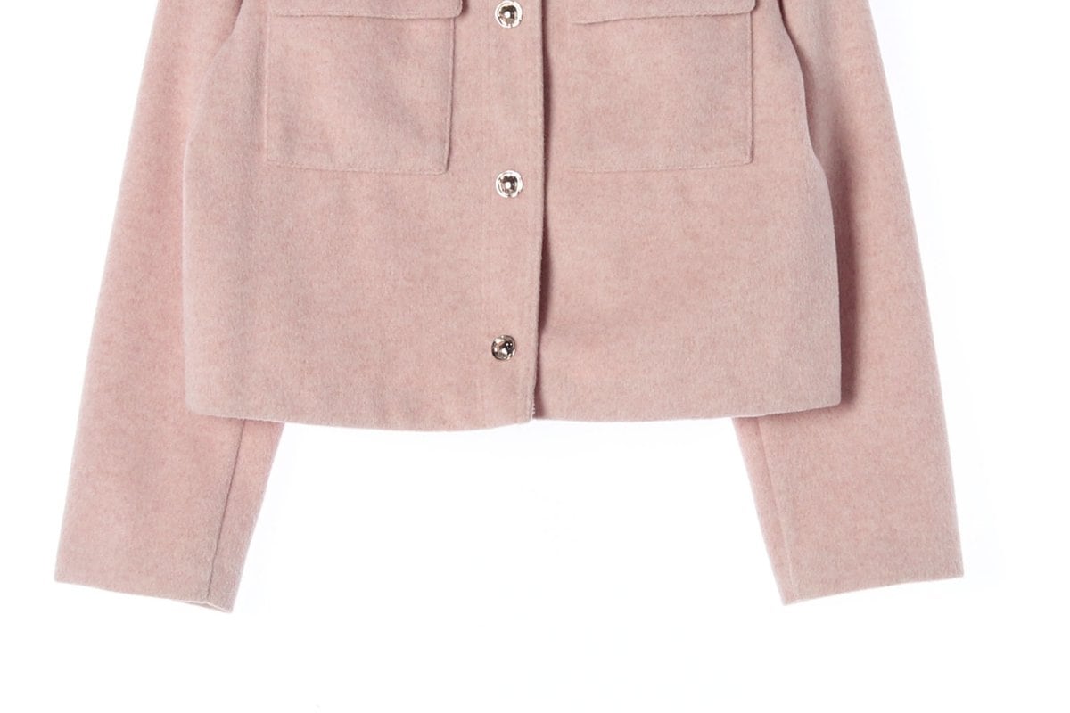 ZARA 자라 핑크 아웃포켓 노카라 라운드 숏 코트 재킷 상세 이미지 4