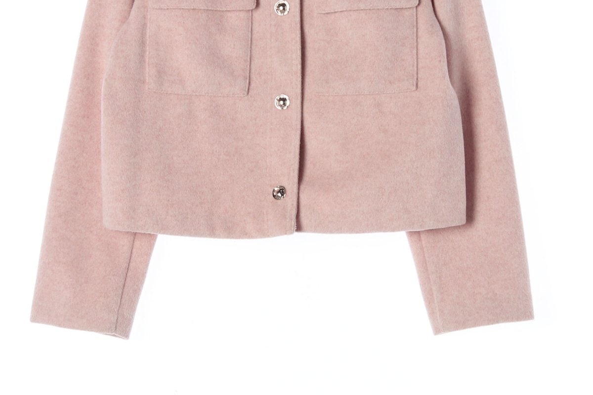 ZARA 자라 핑크 아웃포켓 노카라 라운드 숏 코트 재킷 이미지 4