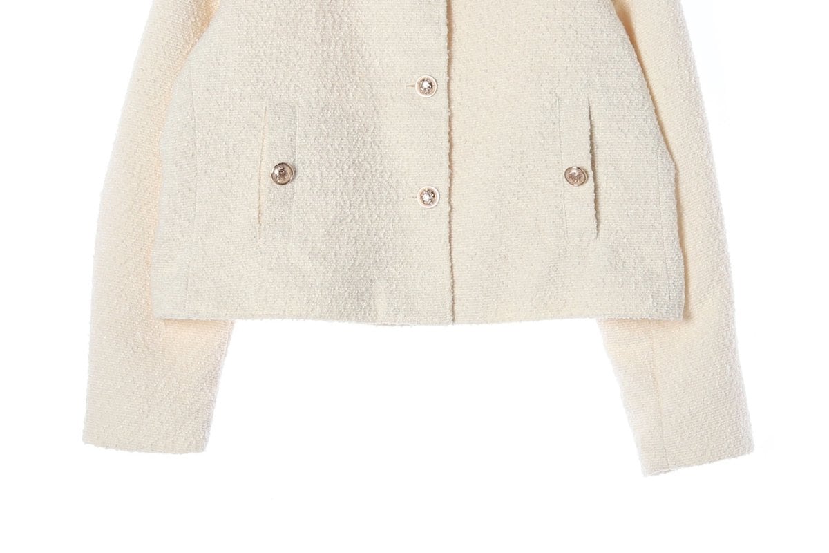 ZARA 자라 아이보리 노카라 라운드 트위드 자켓 재킷 상세 이미지 4