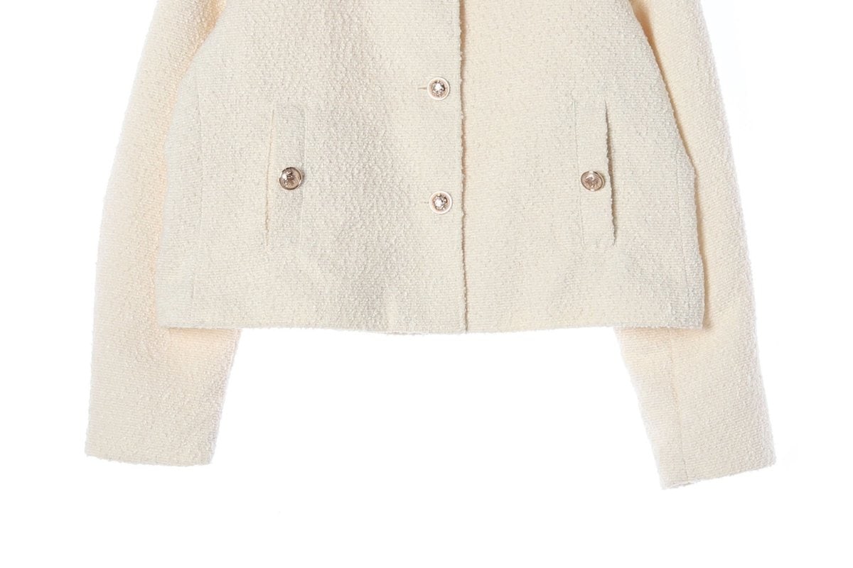 ZARA 자라 아이보리 노카라 라운드 트위드 자켓 재킷 이미지 4