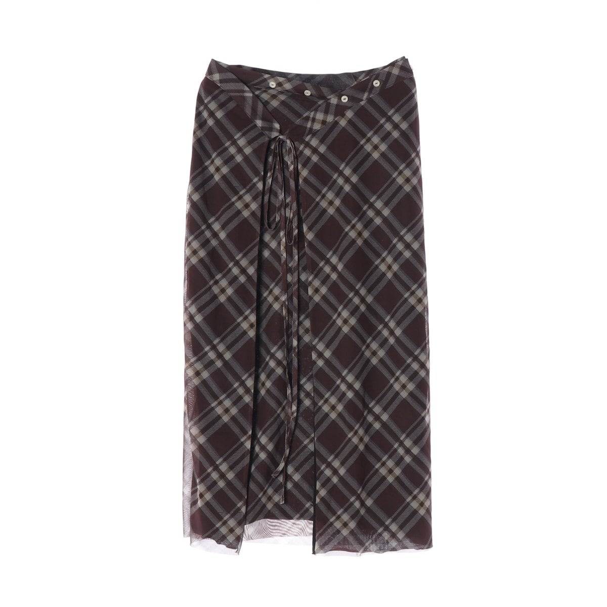 ZARA 자라  브라운 체크 타이 랩 롱 스커트 치마 상세 이미지 1
