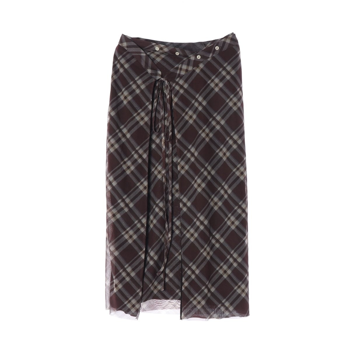 ZARA 자라  브라운 체크 타이 랩 롱 스커트 치마 이미지 1