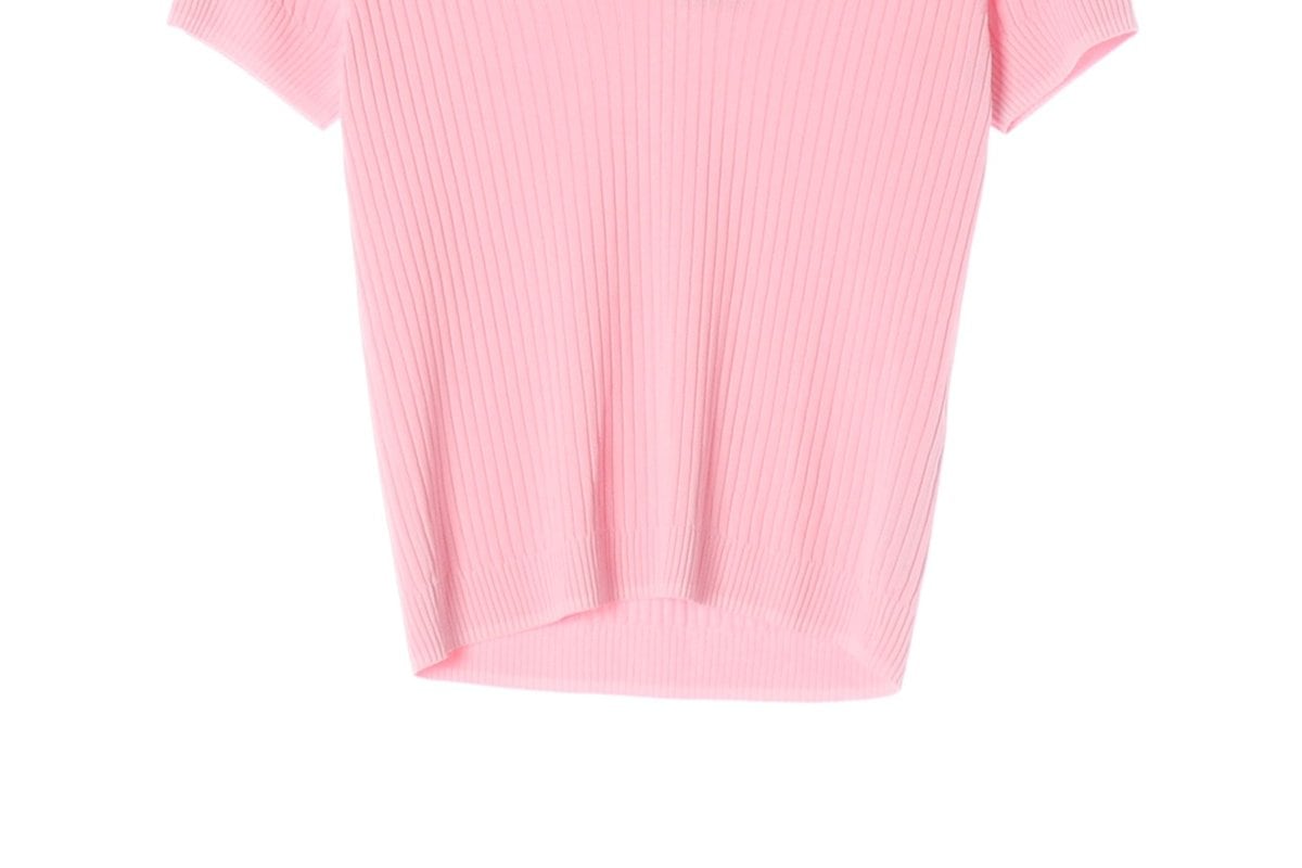 (새상품)ZARA 자라 핑크 오픈 카라 골지 반팔 카라티 티셔츠 상세 이미지 4