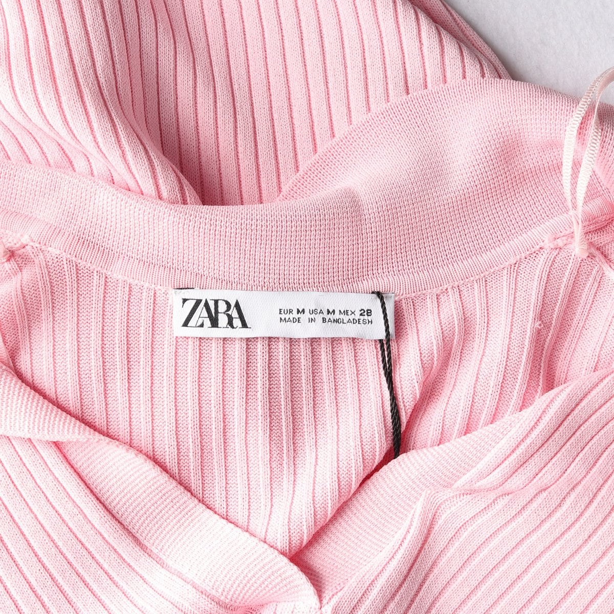 (새상품)ZARA 자라 핑크 오픈 카라 골지 반팔 카라티 티셔츠 상세 이미지 5