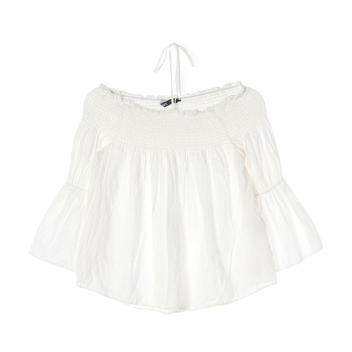 ZARA 자라 린넨100% 화이트 홀터넥 오프숄더 크롭 블라우스  이미지 1