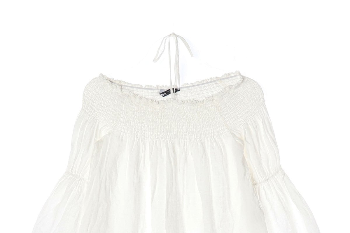 ZARA 자라 린넨100% 화이트 홀터넥 오프숄더 크롭 블라우스  상세 이미지 3
