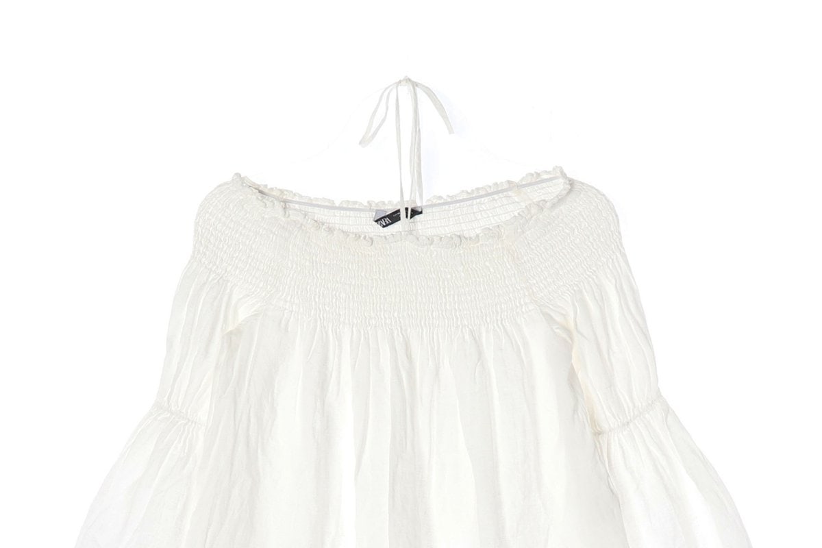 ZARA 자라 린넨100% 화이트 홀터넥 오프숄더 크롭 블라우스  이미지 3
