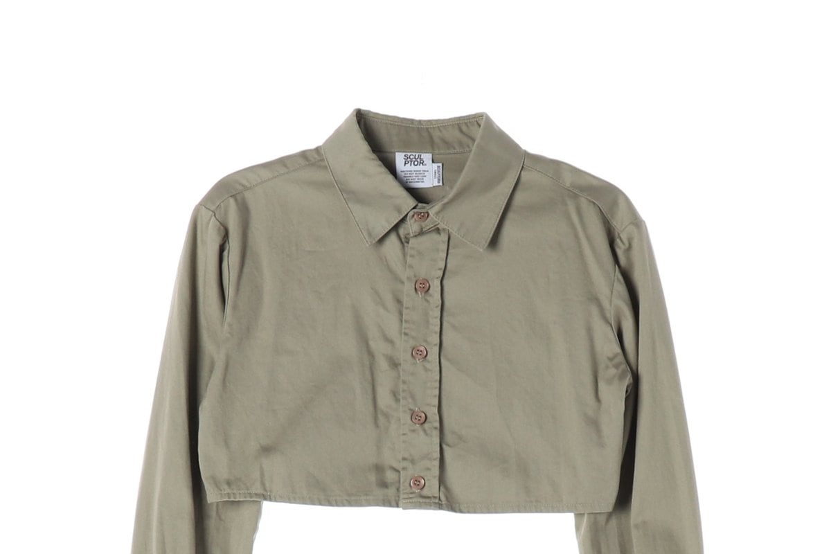 스컬프터 카키 로고 긴팔 크롭 셔츠 22FW 상세 이미지 3