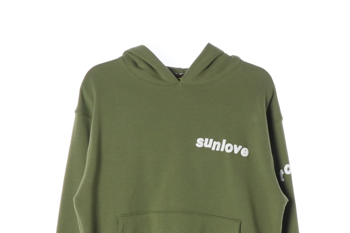 SUNLOVE 썬러브 카키 로고 프린팅 오버핏 기모 후드티 후디 이미지 3