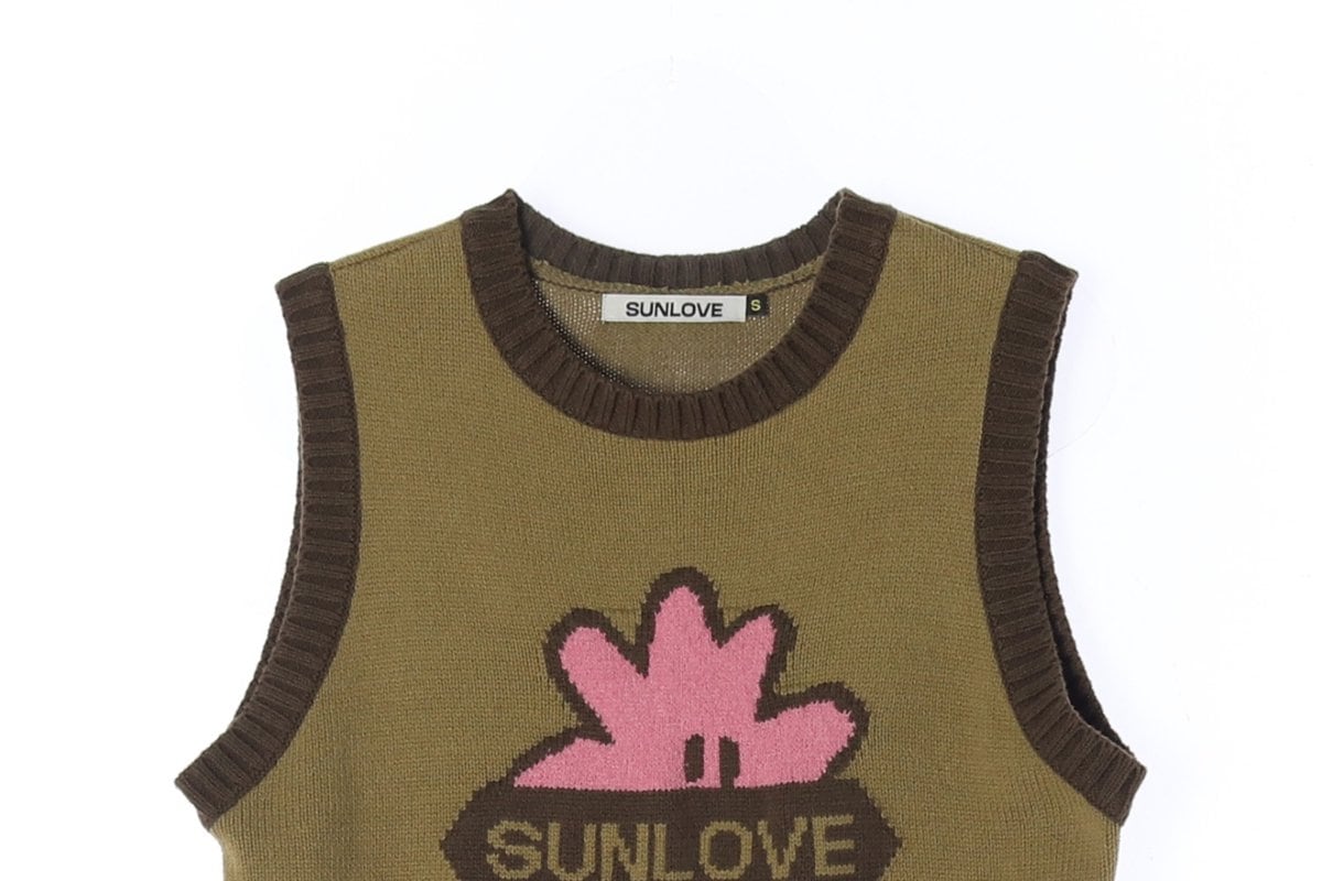 SUNLOVE 썬러브 카키 로고 라운드 니트 조끼 베스트 S 상세 이미지 3