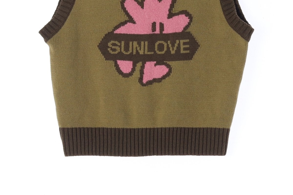SUNLOVE 썬러브 카키 로고 라운드 니트 조끼 베스트 S 상세 이미지 4