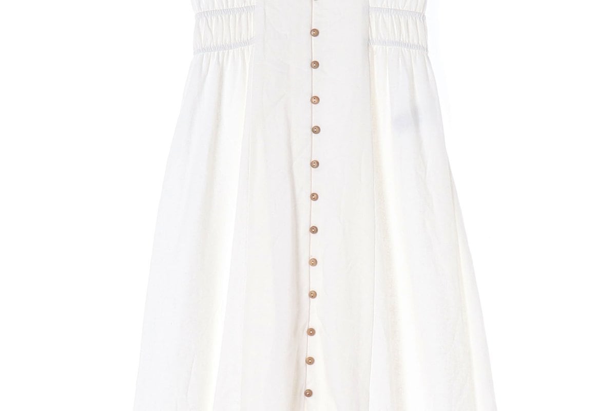 ZARA 자라 린넨 화이트 롤업 반팔 카라 롱 플레어 원피스 드레스 상세 이미지 4