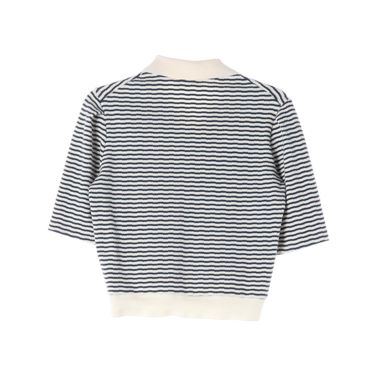 지컷 23SS 아이보리 블루 스트라이프 반팔 카라 니트  이미지 2