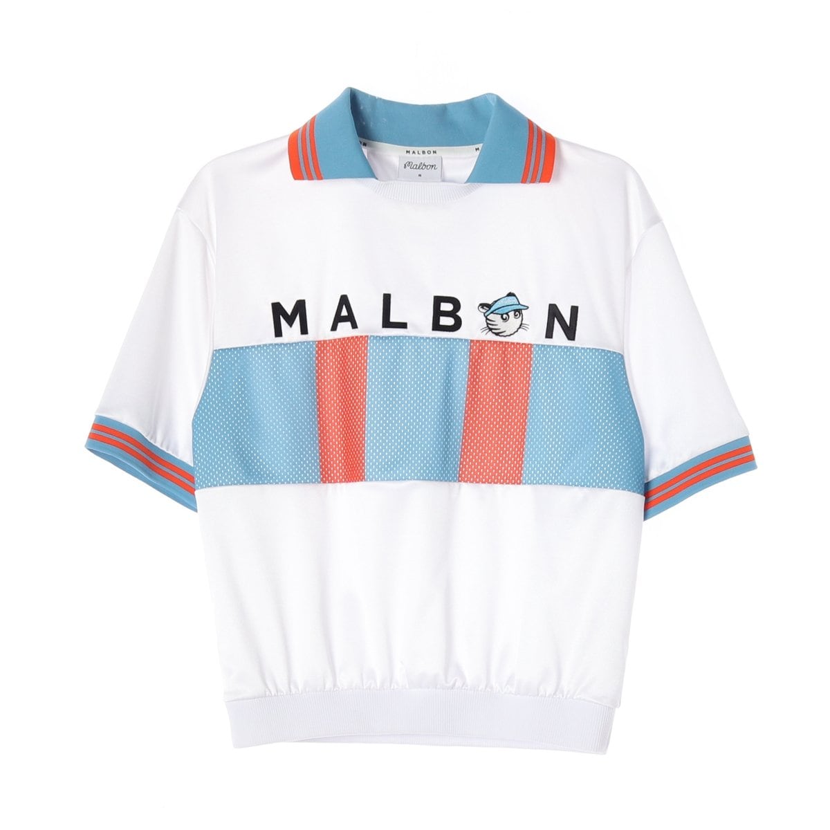 MALBON 말본 화이트 블루 반팔 카라티 골프 로고 티셔츠 상세 이미지 1
