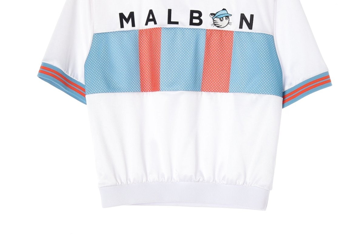 MALBON 말본 화이트 블루 반팔 카라티 골프 로고 티셔츠 이미지 4
