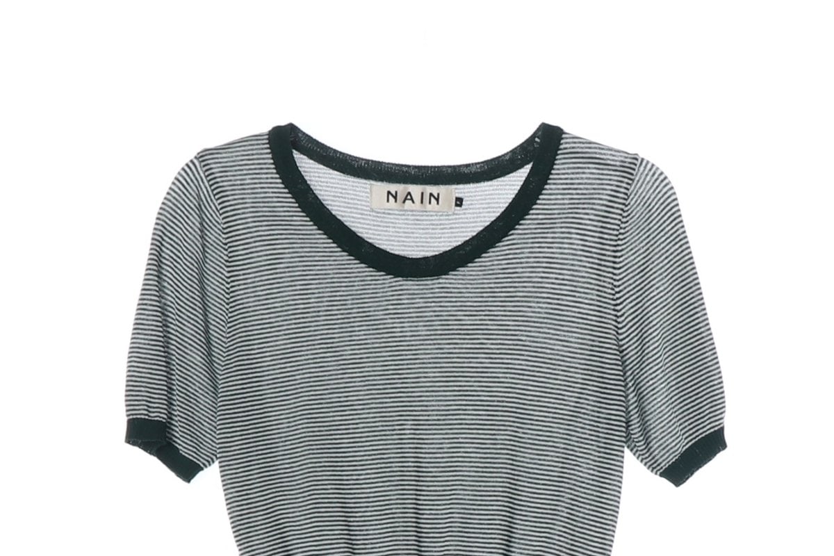 NAIN 나인 다크그린 스트라이프 반팔 니트 탑 이미지 3