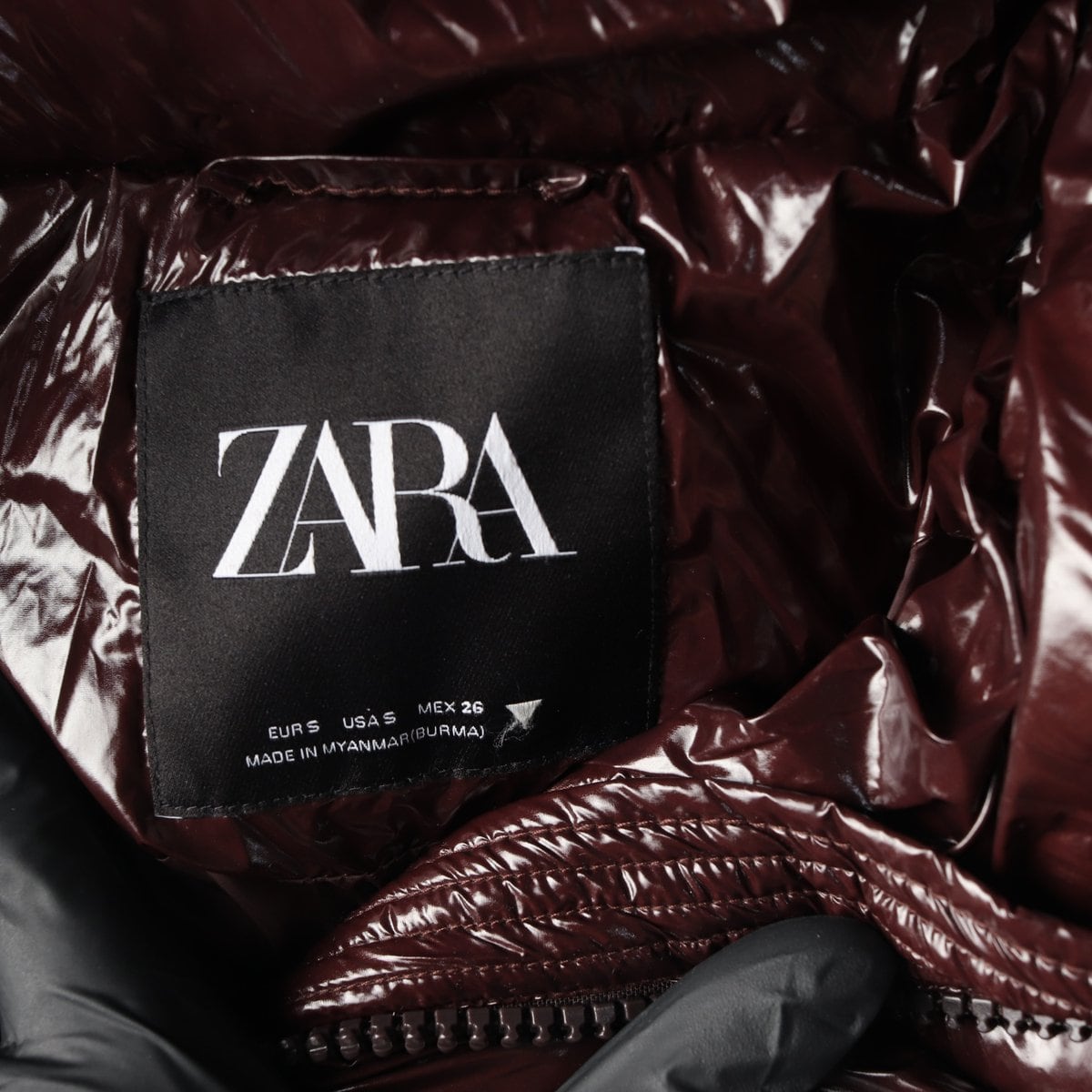 ZARA 자라 버건디 유광 글로시 크롭 숏 패딩 푸퍼 점퍼 S 상세 이미지 5