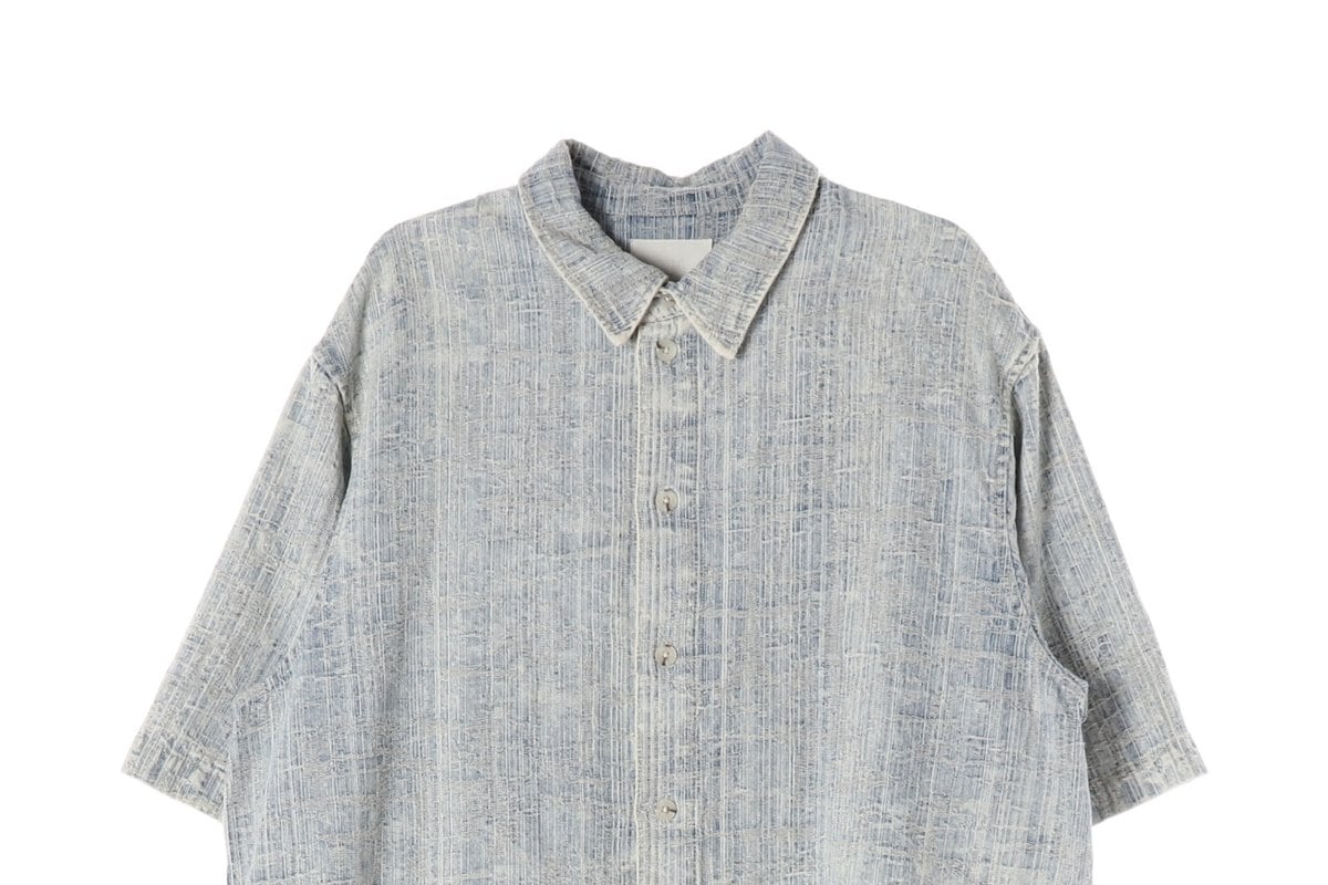 ZARA 자라 라이트블루 자카드 릴렉스핏 셔츠 오버핏 반팔 셔츠 XL 상세 이미지 3