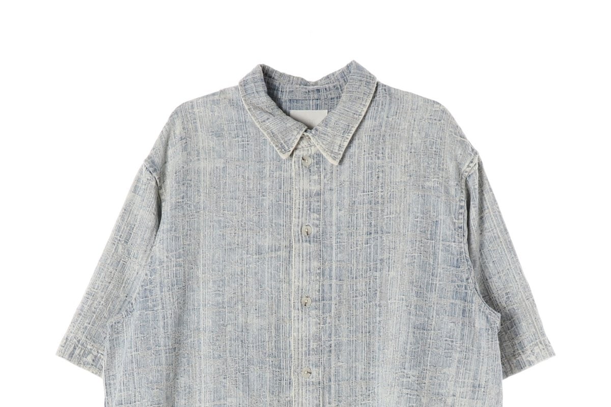 ZARA 자라 라이트블루 자카드 릴렉스핏 셔츠 오버핏 반팔 셔츠 XL 이미지 3