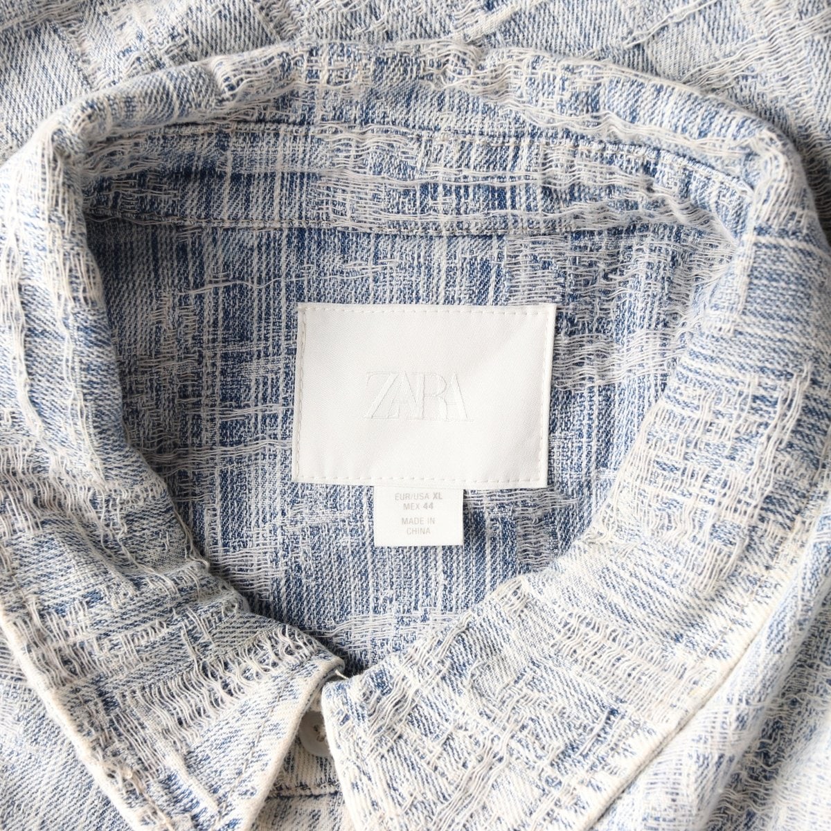 ZARA 자라 라이트블루 자카드 릴렉스핏 셔츠 오버핏 반팔 셔츠 XL 이미지 5