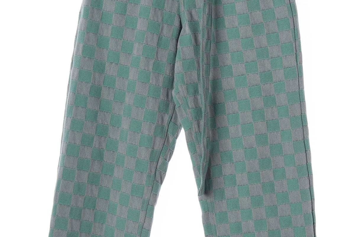 아조바이아조 그린 체커보드 벨트 와이드 데님 청바지 L 상세 이미지 4