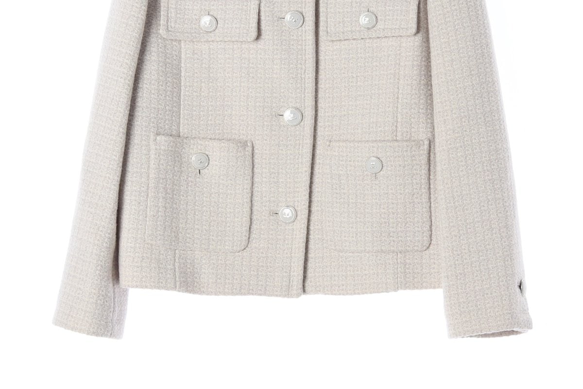 온앤온 22FW 아이보리 포켓 노카라 라운드 울 트위드 자켓 재킷  이미지 4
