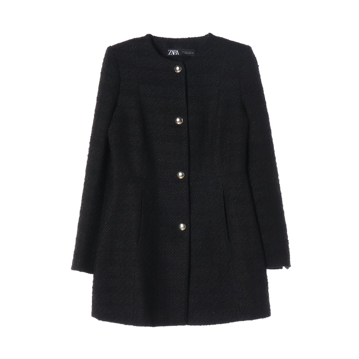 ZARA 자라 블랙 노카라 트위드 하프 자켓 재킷 코트 상세 이미지 1