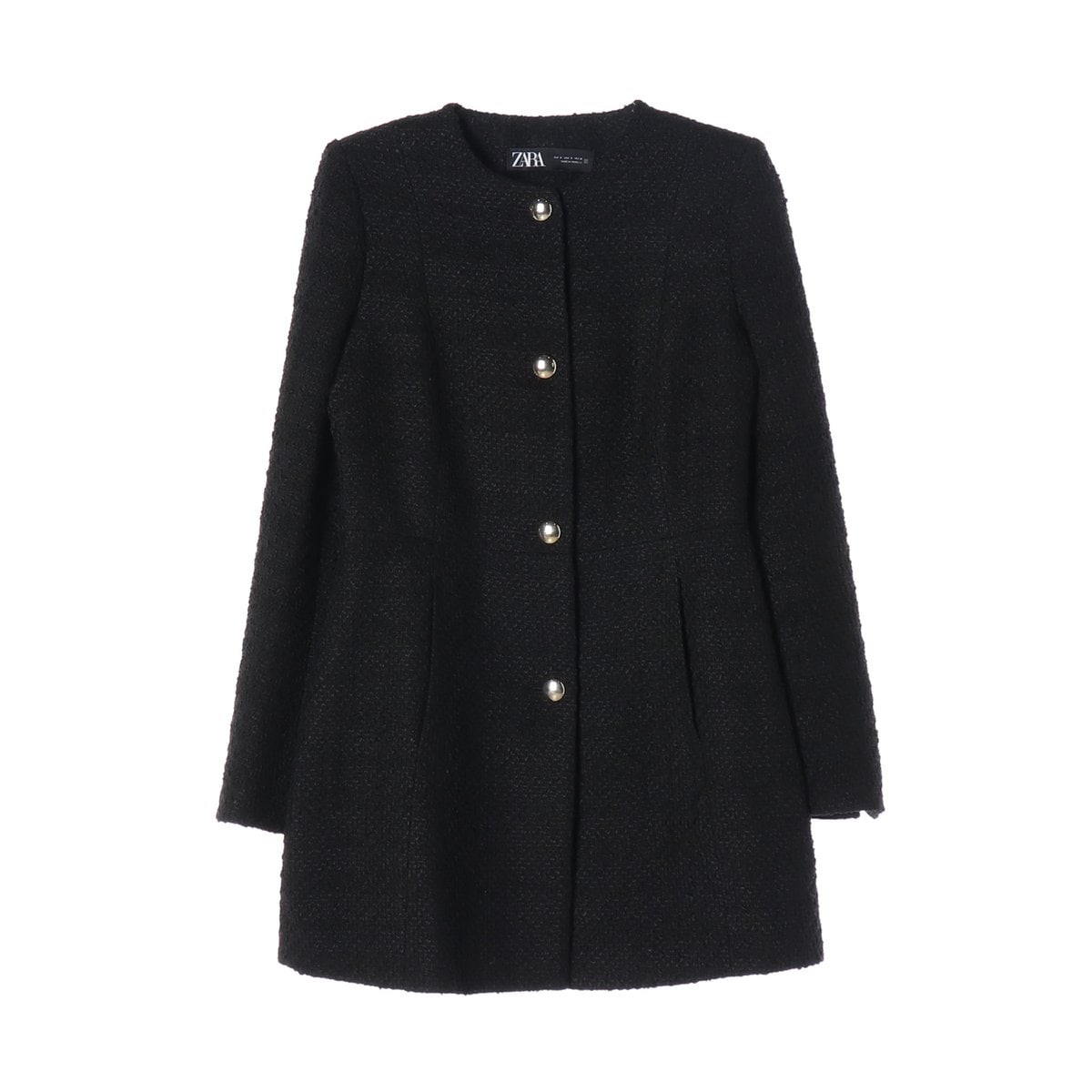 ZARA 자라 블랙 노카라 트위드 하프 자켓 재킷 코트 이미지 1