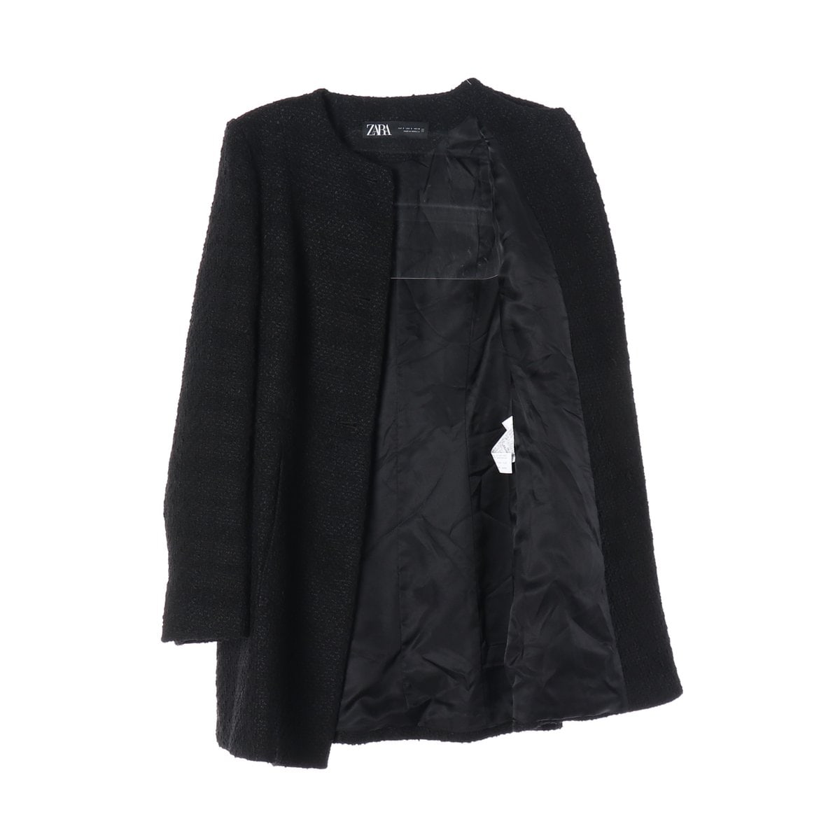 ZARA 자라 블랙 노카라 트위드 하프 자켓 재킷 코트 이미지 3
