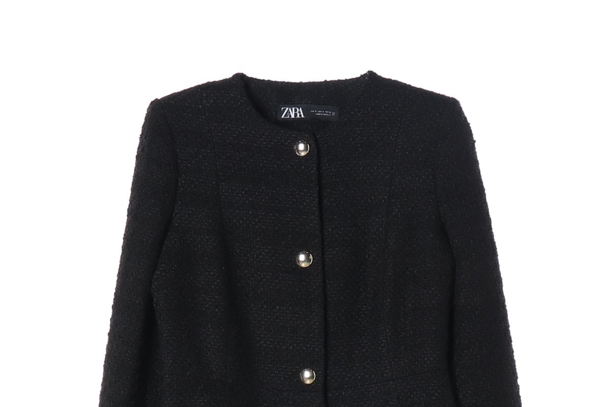 ZARA 자라 블랙 노카라 트위드 하프 자켓 재킷 코트 상세 이미지 4