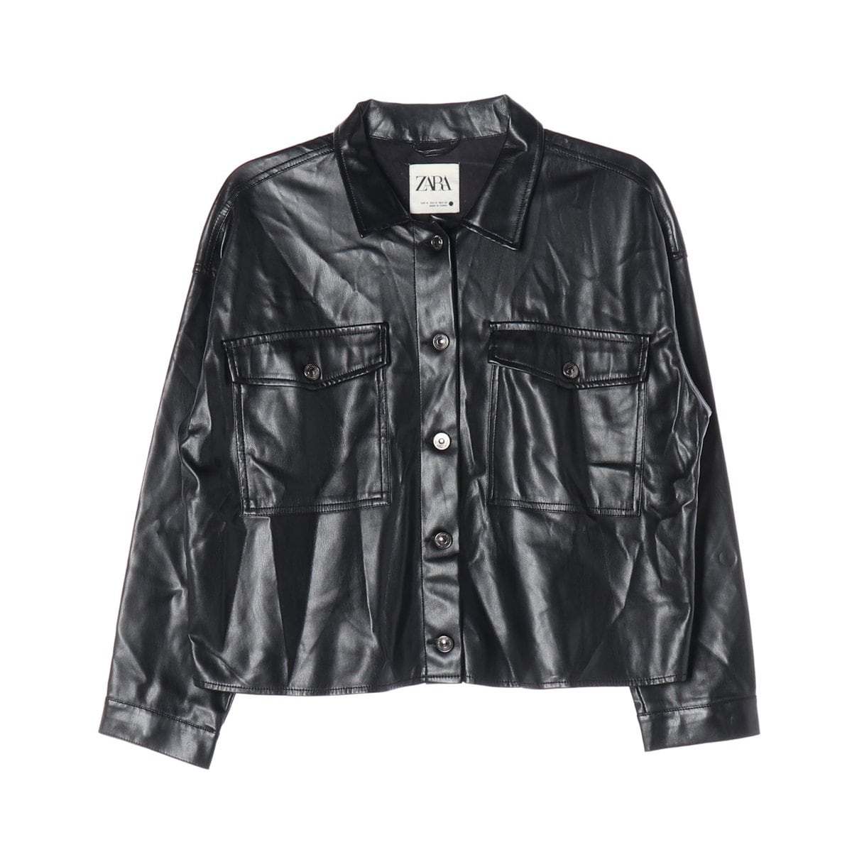 ZARA 자라 블랙 아웃포켓 레더 가죽 기모 재킷 오버핏 셔츠 자켓 M 상세 이미지 1