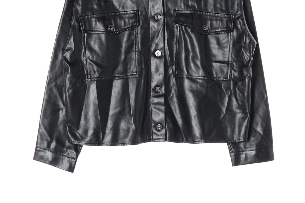 ZARA 자라 블랙 아웃포켓 레더 가죽 기모 재킷 오버핏 셔츠 자켓 M 이미지 4