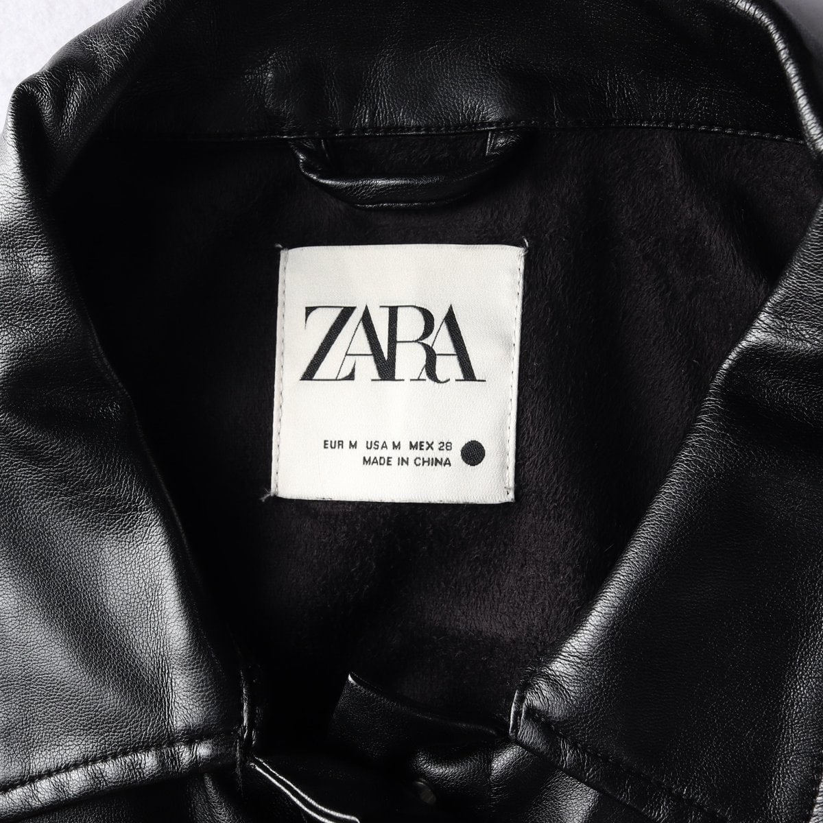 ZARA 자라 블랙 아웃포켓 레더 가죽 기모 재킷 오버핏 셔츠 자켓 M 이미지 5
