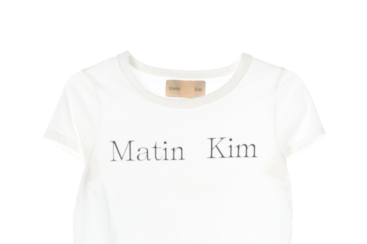 MATIN KIM 마뗑킴 로고 화이트 반팔 크롭티 티셔츠 이미지 3
