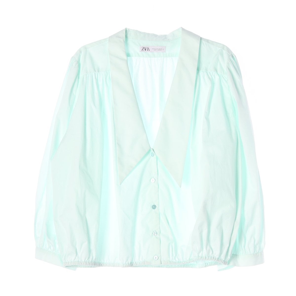 ZARA 자라 민트 브이넥 카라 셔링 블라우스 셔츠 상세 이미지 1