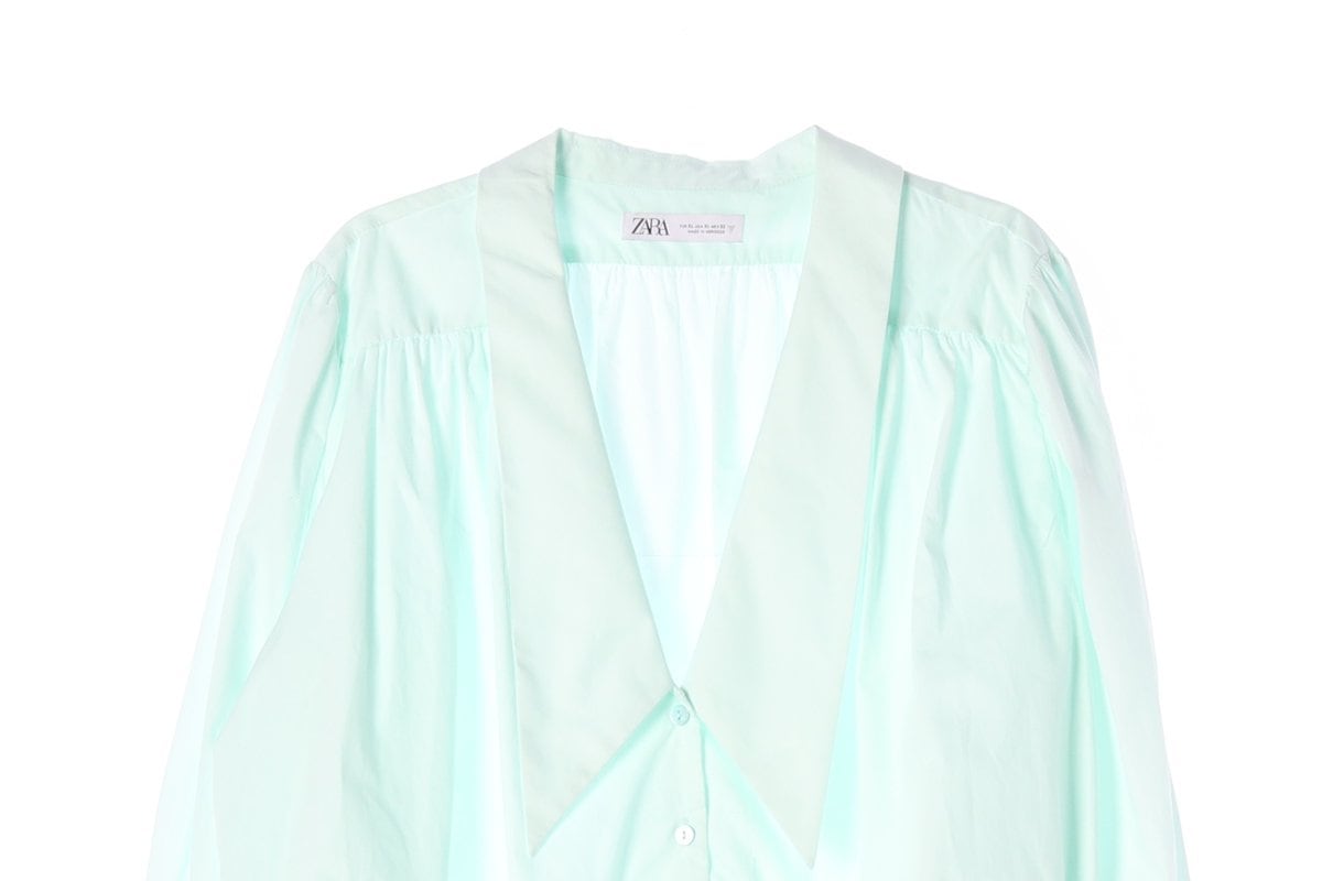 ZARA 자라 민트 브이넥 카라 셔링 블라우스 셔츠 상세 이미지 3