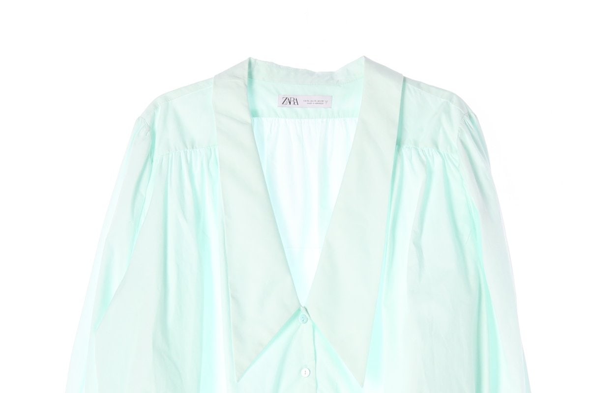 ZARA 자라 민트 브이넥 카라 셔링 블라우스 셔츠 이미지 3