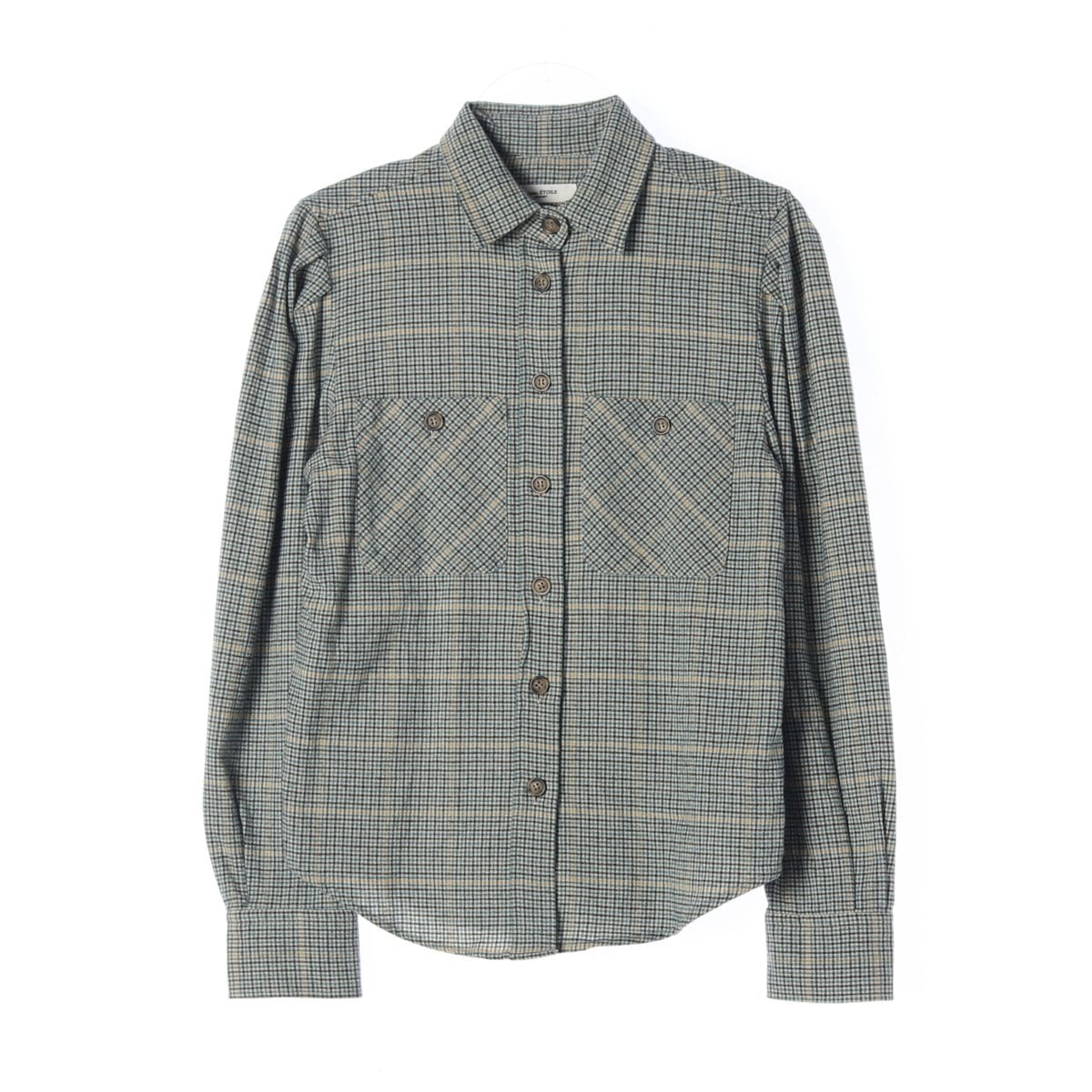 이자벨 마랑 에뚜왈 울코튼 체크 포켓 셔링 슬리브 긴팔 셔츠 상세 이미지 1